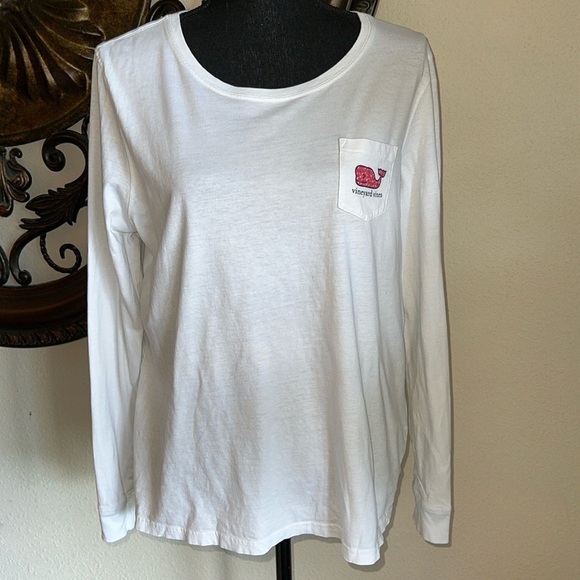 Vineyard Vines Tops - Vineyard Vines Unisex White Long Sleeve T-Shirt Pocket Left Side Chest Large